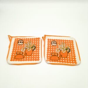 Kids Orange Floral Check Pot Holder Set - 2 Pack